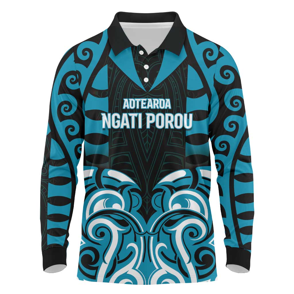 Custom Aotearoa Ngati Porou Long Sleeve Polo Shirt Maori Pattern New Zealand - Polynesian Pride