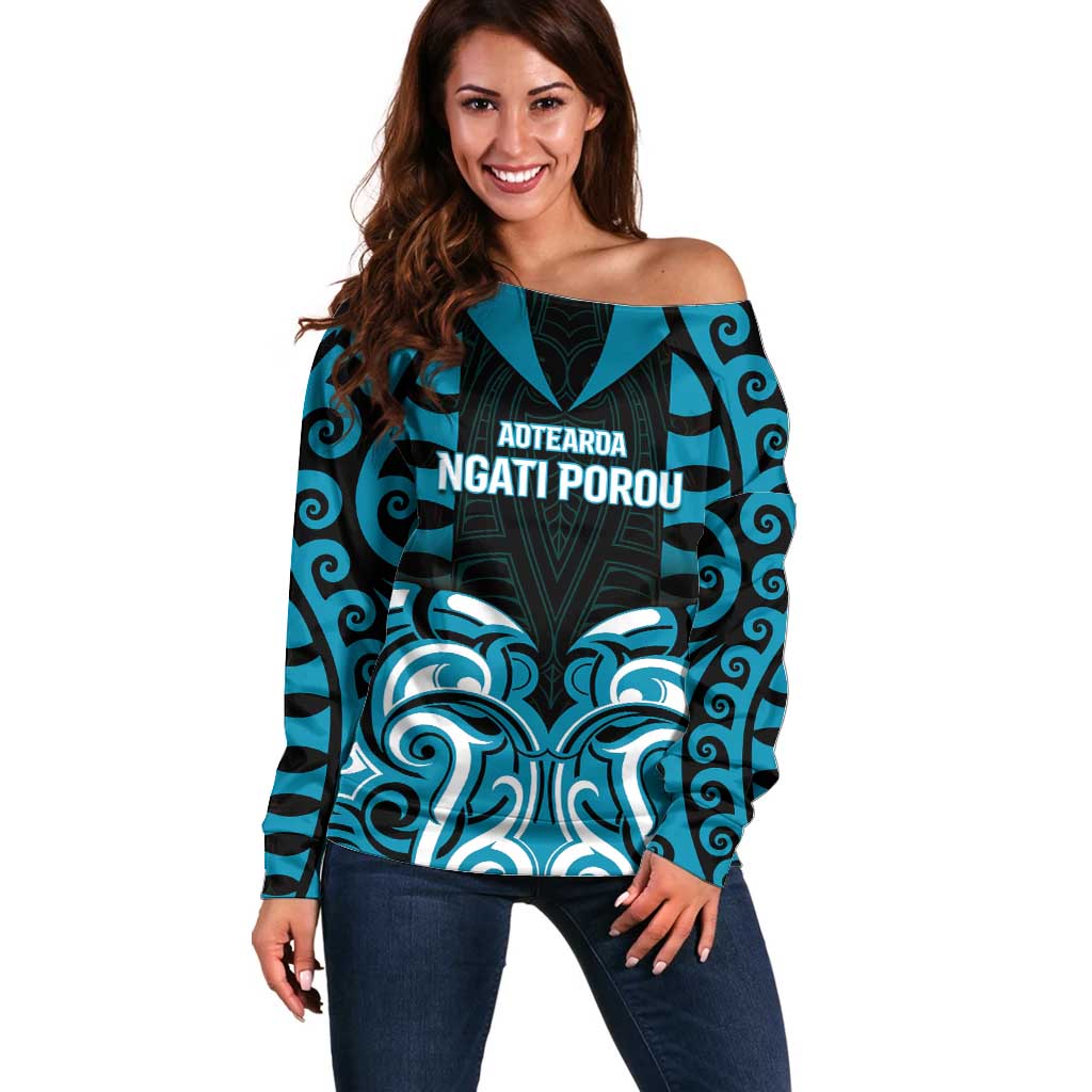 Custom Aotearoa Ngati Porou Off Shoulder Sweater Maori Pattern New Zealand - Polynesian Pride