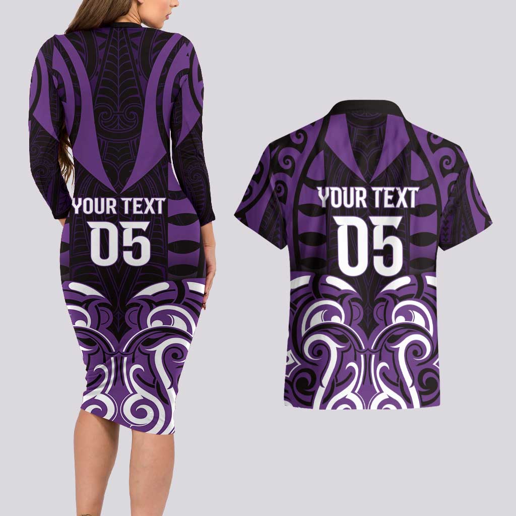 Custom Aotearoa Rangitane Couples Matching Long Sleeve Bodycon Dress and Hawaiian Shirt Maori Pattern New Zealand - Polynesian Pride