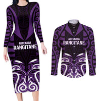 Custom Aotearoa Rangitane Couples Matching Long Sleeve Bodycon Dress and Long Sleeve Button Shirt Maori Pattern New Zealand - Polynesian Pride