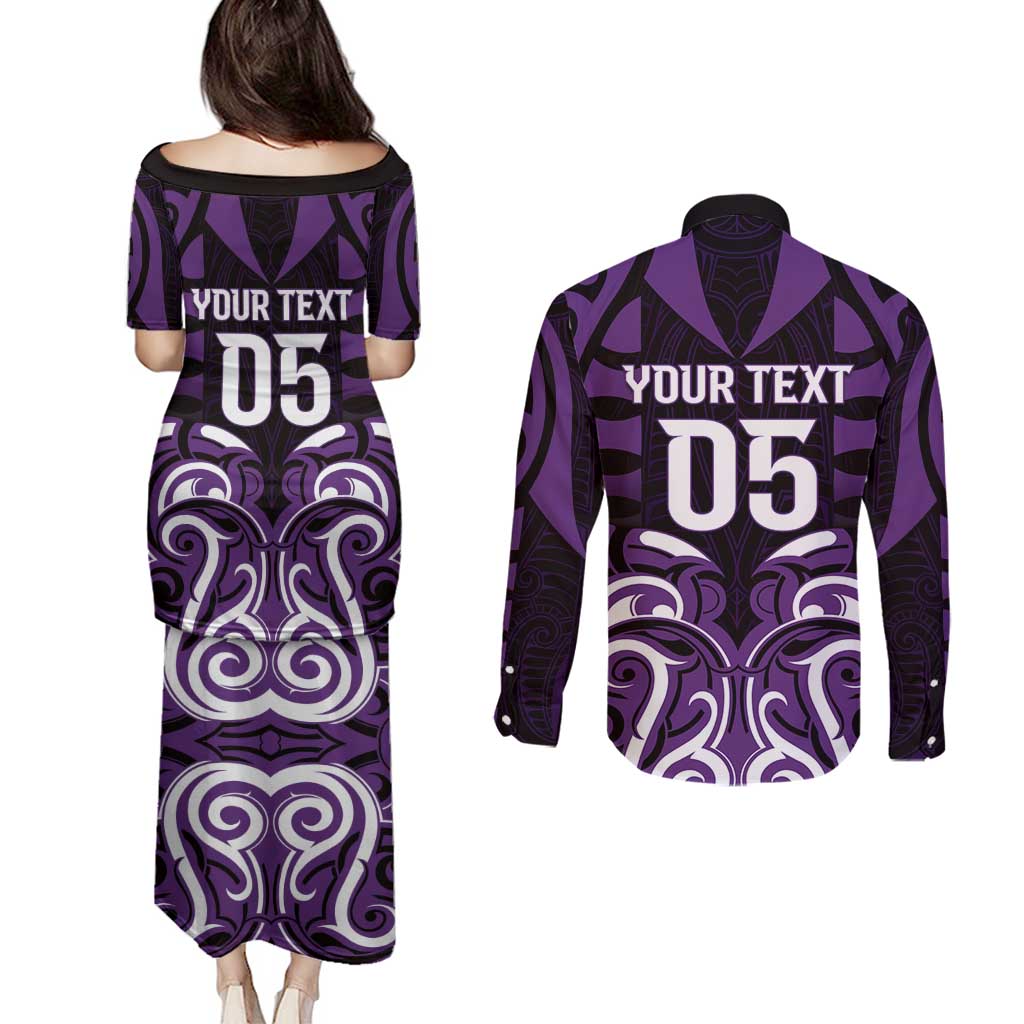 Custom Aotearoa Rangitane Couples Matching Puletasi and Long Sleeve Button Shirt Maori Pattern New Zealand - Polynesian Pride