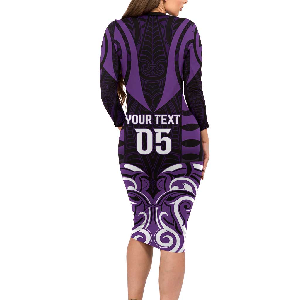 Custom Aotearoa Rangitane Long Sleeve Bodycon Dress Maori Pattern New Zealand - Polynesian Pride
