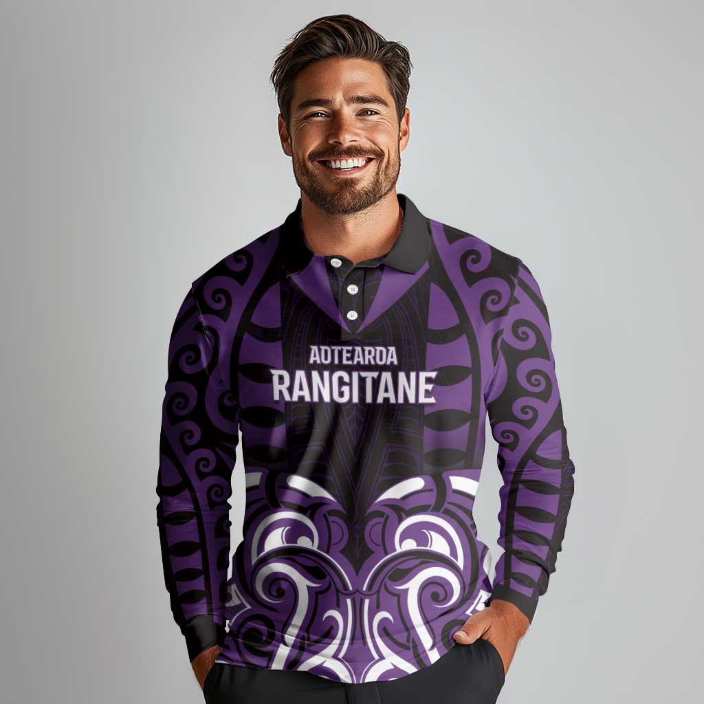 Custom Aotearoa Rangitane Long Sleeve Polo Shirt Maori Pattern New Zealand - Polynesian Pride