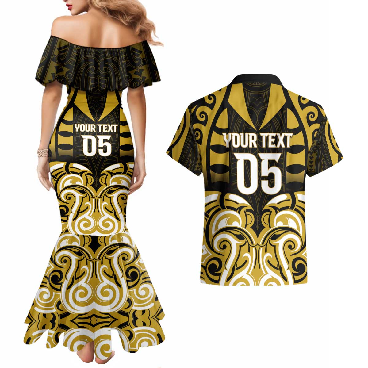Custom Aotearoa Taranaki Couples Matching Mermaid Dress and Hawaiian Shirt Maori Pattern New Zealand - Polynesian Pride