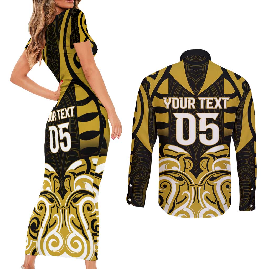 Custom Aotearoa Taranaki Couples Matching Short Sleeve Bodycon Dress and Long Sleeve Button Shirt Maori Pattern New Zealand - Polynesian Pride