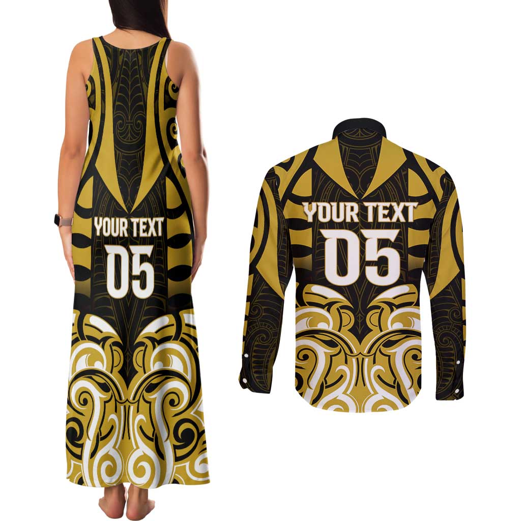 Custom Aotearoa Taranaki Couples Matching Tank Maxi Dress and Long Sleeve Button Shirt Maori Pattern New Zealand - Polynesian Pride