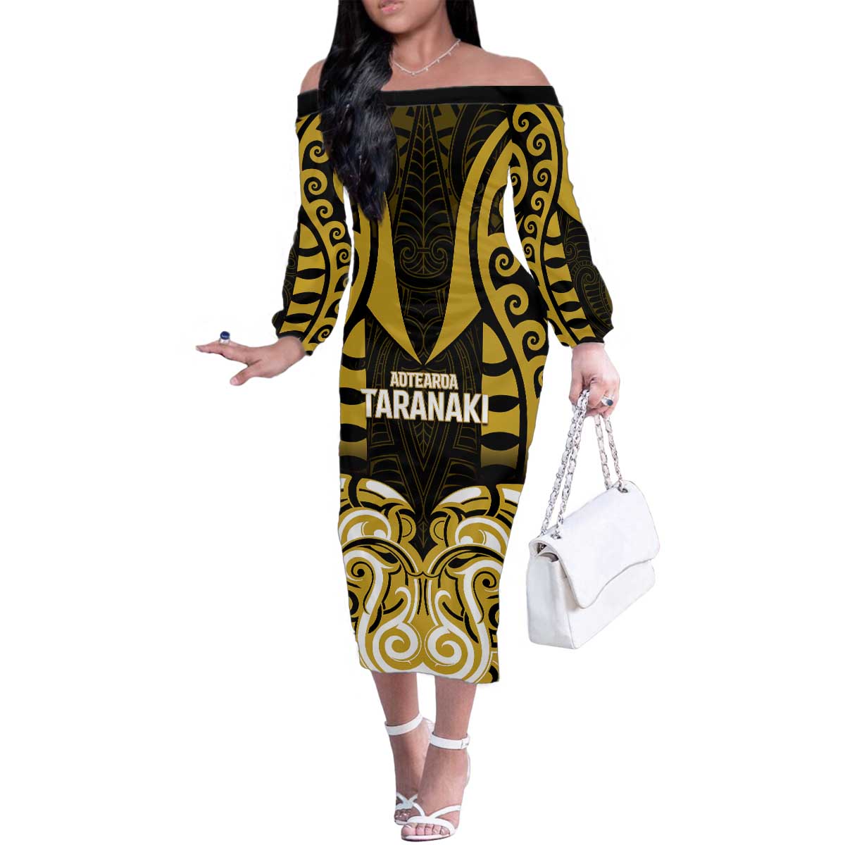 Custom Aotearoa Taranaki Family Matching Off The Shoulder Long Sleeve Dress and Hawaiian Shirt Maori Pattern New Zealand - Polynesian Pride