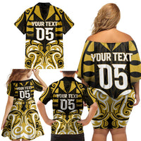 Custom Aotearoa Taranaki Family Matching Off Shoulder Short Dress and Hawaiian Shirt Maori Pattern New Zealand - Polynesian Pride
