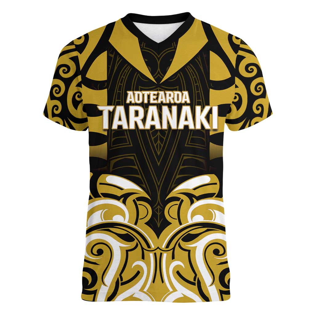 Custom Aotearoa Taranaki Women V-Neck T-Shirt Maori Pattern New Zealand - Polynesian Pride