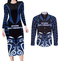 Custom Aotearoa Ngati Tuwharetoa Couples Matching Long Sleeve Bodycon Dress and Long Sleeve Button Shirt Maori Pattern New Zealand - Polynesian Pride