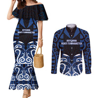 Custom Aotearoa Ngati Tuwharetoa Couples Matching Mermaid Dress and Long Sleeve Button Shirt Maori Pattern New Zealand - Polynesian Pride