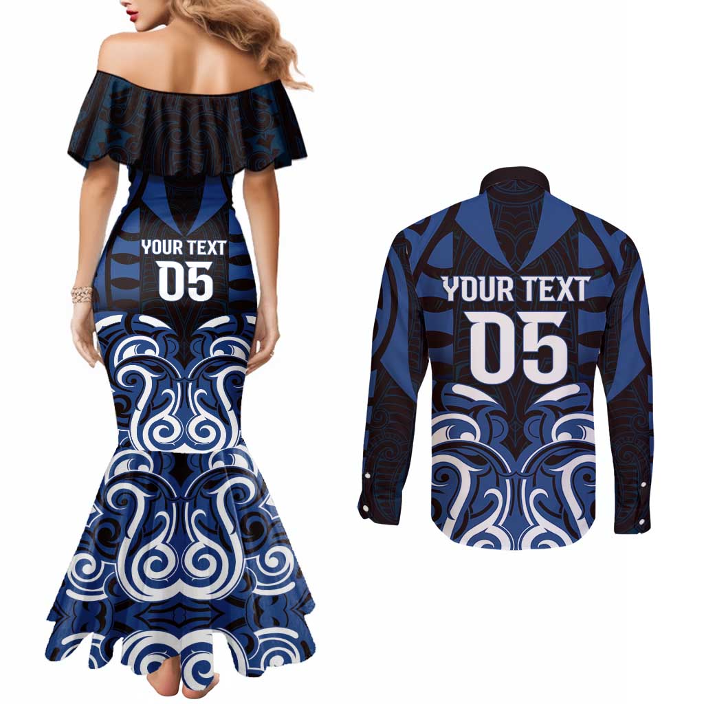 Custom Aotearoa Ngati Tuwharetoa Couples Matching Mermaid Dress and Long Sleeve Button Shirt Maori Pattern New Zealand - Polynesian Pride