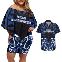 Custom Aotearoa Ngati Tuwharetoa Couples Matching Off Shoulder Short Dress and Hawaiian Shirt Maori Pattern New Zealand - Polynesian Pride