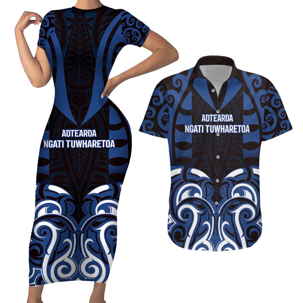 Custom Aotearoa Ngati Tuwharetoa Couples Matching Short Sleeve Bodycon Dress and Hawaiian Shirt Maori Pattern New Zealand - Polynesian Pride