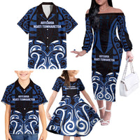 Custom Aotearoa Ngati Tuwharetoa Family Matching Off The Shoulder Long Sleeve Dress and Hawaiian Shirt Maori Pattern New Zealand - Polynesian Pride