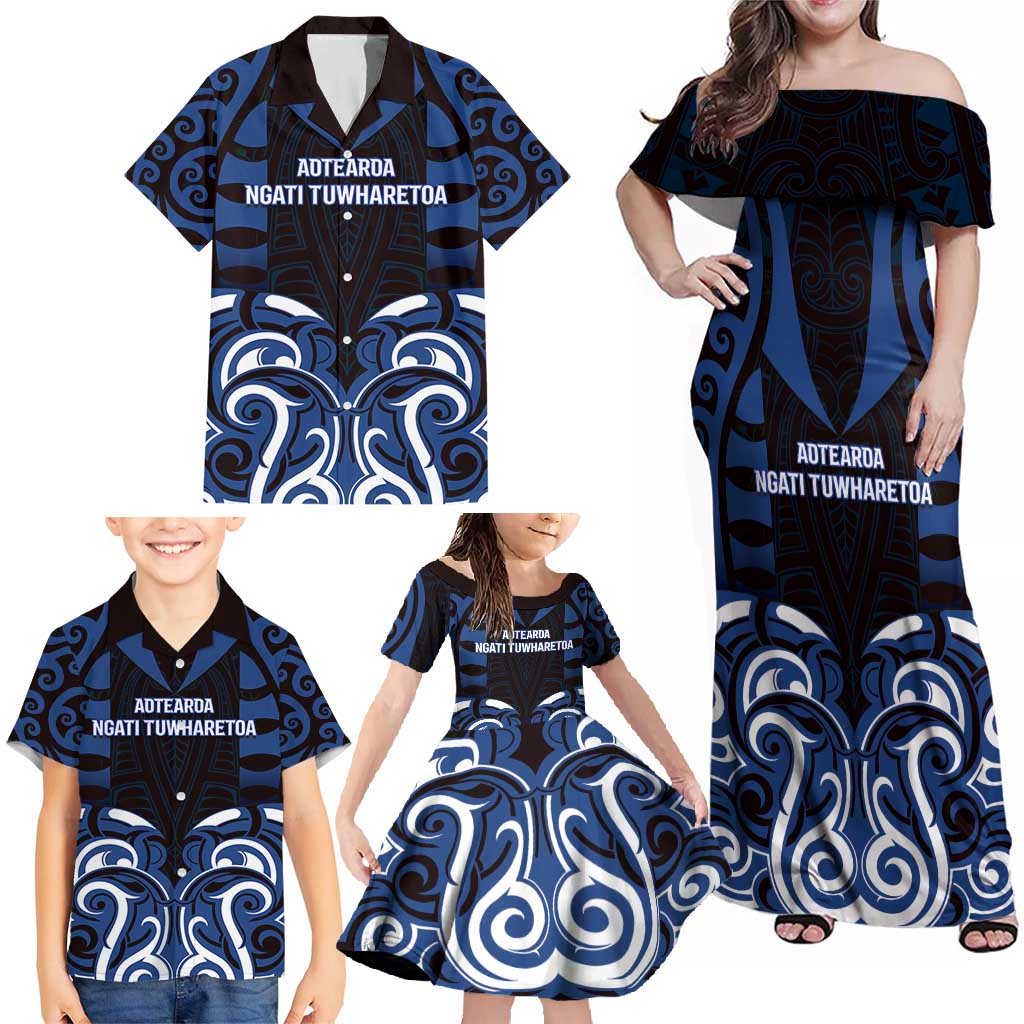 Custom Aotearoa Ngati Tuwharetoa Family Matching Off Shoulder Maxi Dress and Hawaiian Shirt Maori Pattern New Zealand - Polynesian Pride