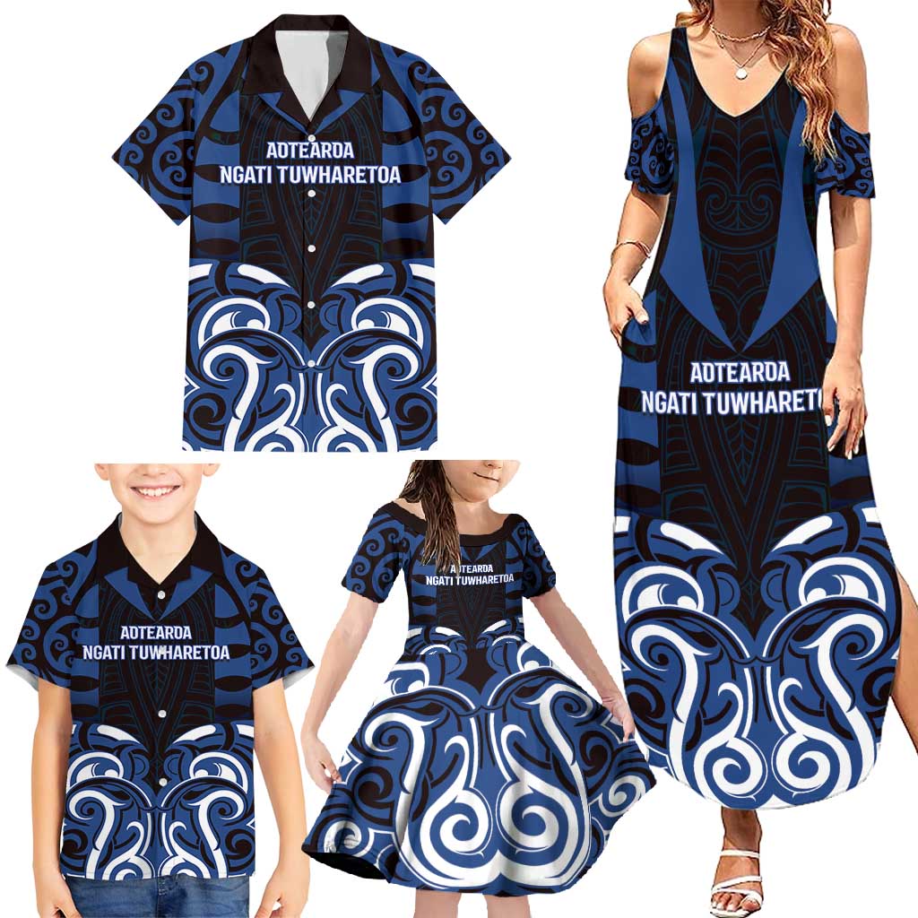 Custom Aotearoa Ngati Tuwharetoa Family Matching Summer Maxi Dress and Hawaiian Shirt Maori Pattern New Zealand - Polynesian Pride