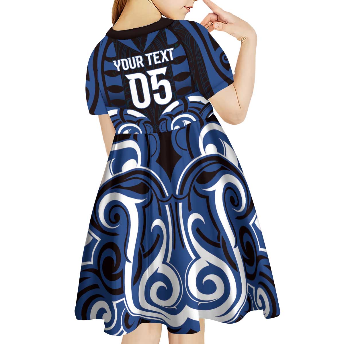 Custom Aotearoa Ngati Tuwharetoa Kid Short Sleeve Dress Maori Pattern New Zealand - Polynesian Pride