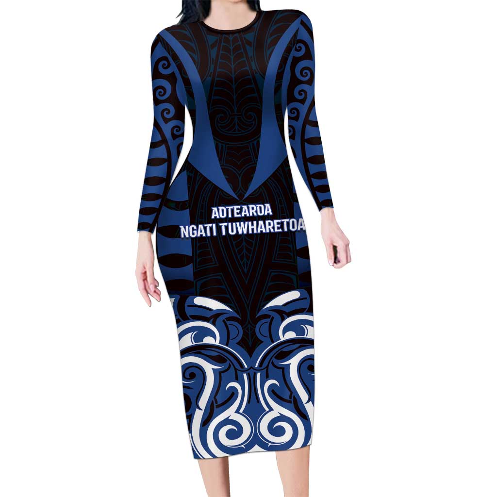 Custom Aotearoa Ngati Tuwharetoa Long Sleeve Bodycon Dress Maori Pattern New Zealand - Polynesian Pride
