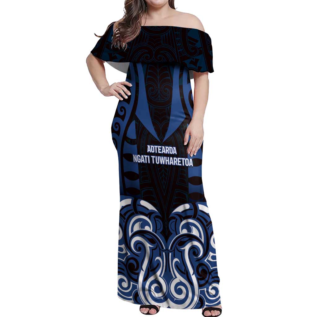 Custom Aotearoa Ngati Tuwharetoa Off Shoulder Maxi Dress Maori Pattern New Zealand - Polynesian Pride