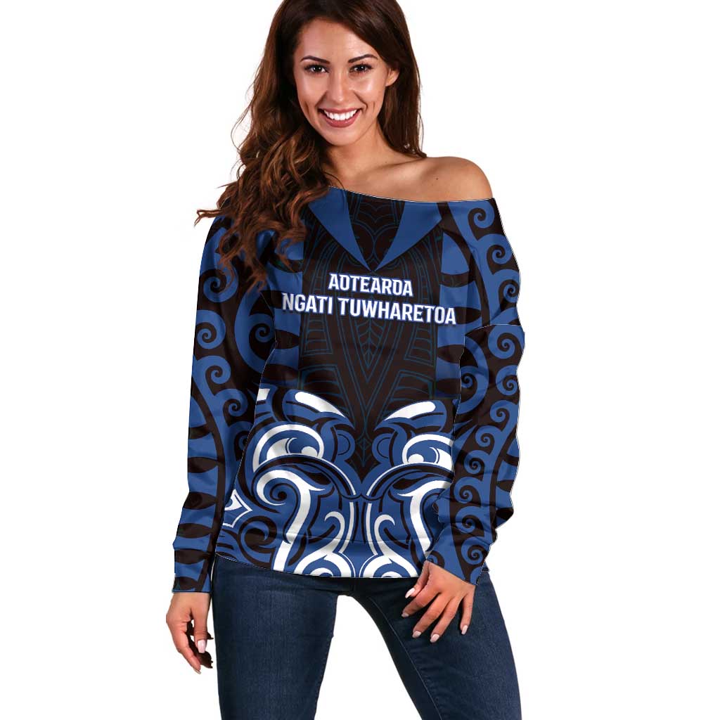 Custom Aotearoa Ngati Tuwharetoa Off Shoulder Sweater Maori Pattern New Zealand - Polynesian Pride