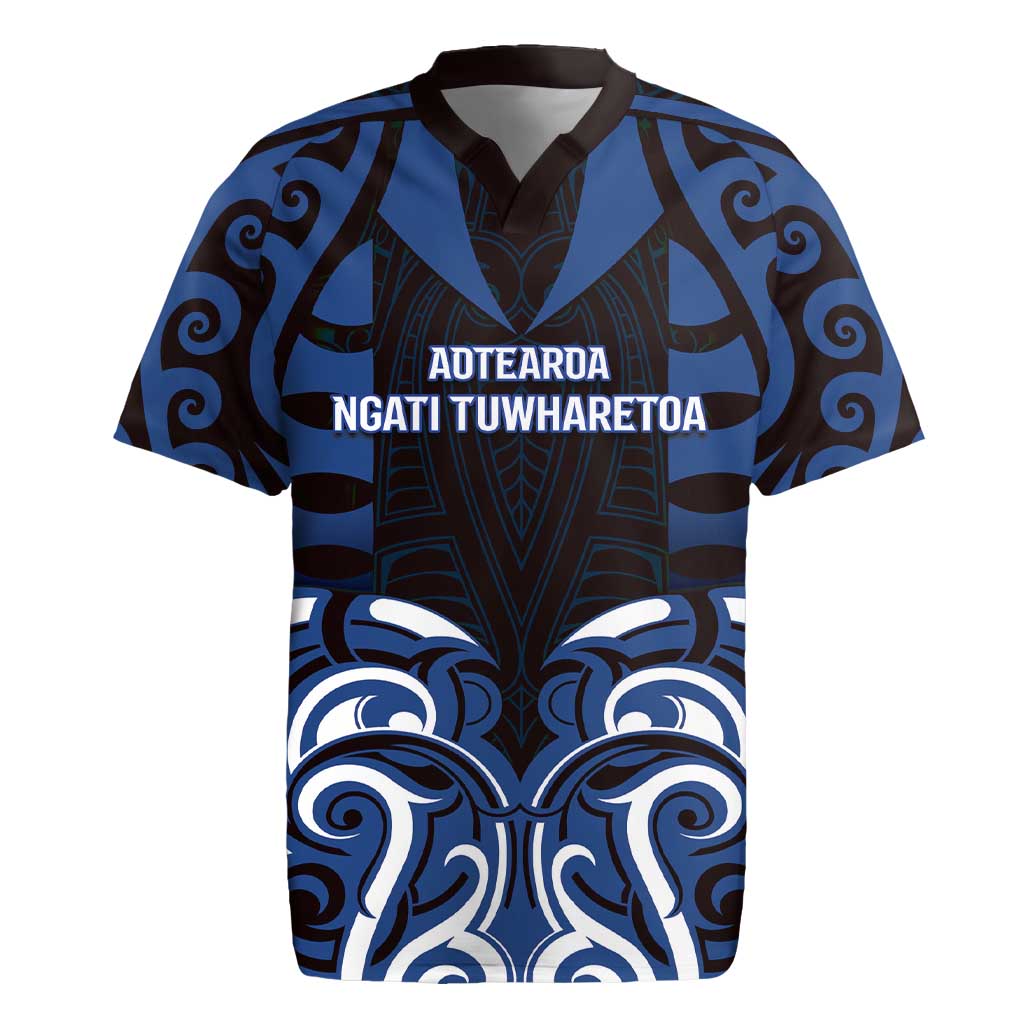 Custom Aotearoa Ngati Tuwharetoa Rugby Jersey Maori Pattern New Zealand DT05 Navy - Polynesian Pride