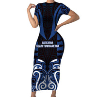Custom Aotearoa Ngati Tuwharetoa Short Sleeve Bodycon Dress Maori Pattern New Zealand - Polynesian Pride