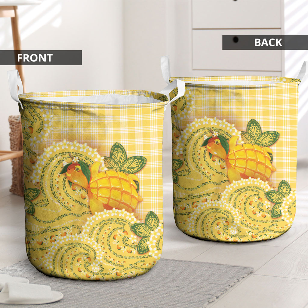 Hawaii Palaka Laundry Basket Cute Ripe Mango Turtle On The Waves DT05 - Polynesian Pride