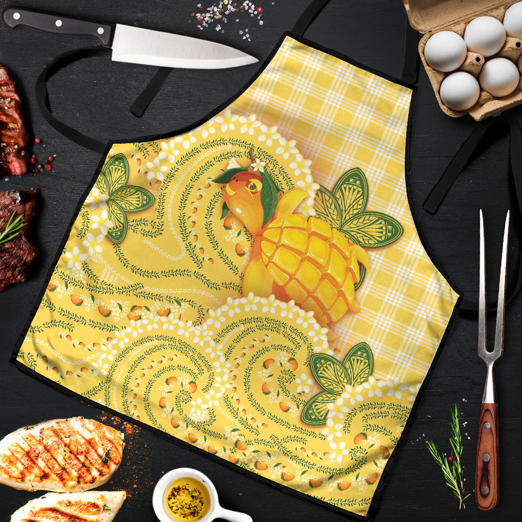 Hawaii Palaka Apron Cute Ripe Mango Turtle On The Waves DT05 Yellow - Polynesian Pride
