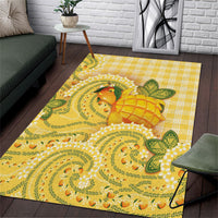 Hawaii Palaka Area Rug Cute Ripe Mango Turtle On The Waves DT05 Yellow - Polynesian Pride