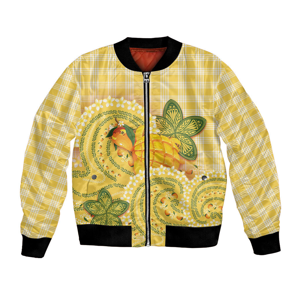 Hawaii Palaka Bomber Jacket Cute Ripe Mango Turtle On The Waves DT05 Unisex Yellow - Polynesian Pride