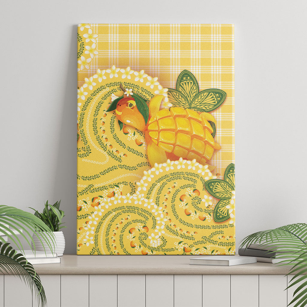 Hawaii Palaka Canvas Wall Art Cute Ripe Mango Turtle On The Waves DT05 - Polynesian Pride
