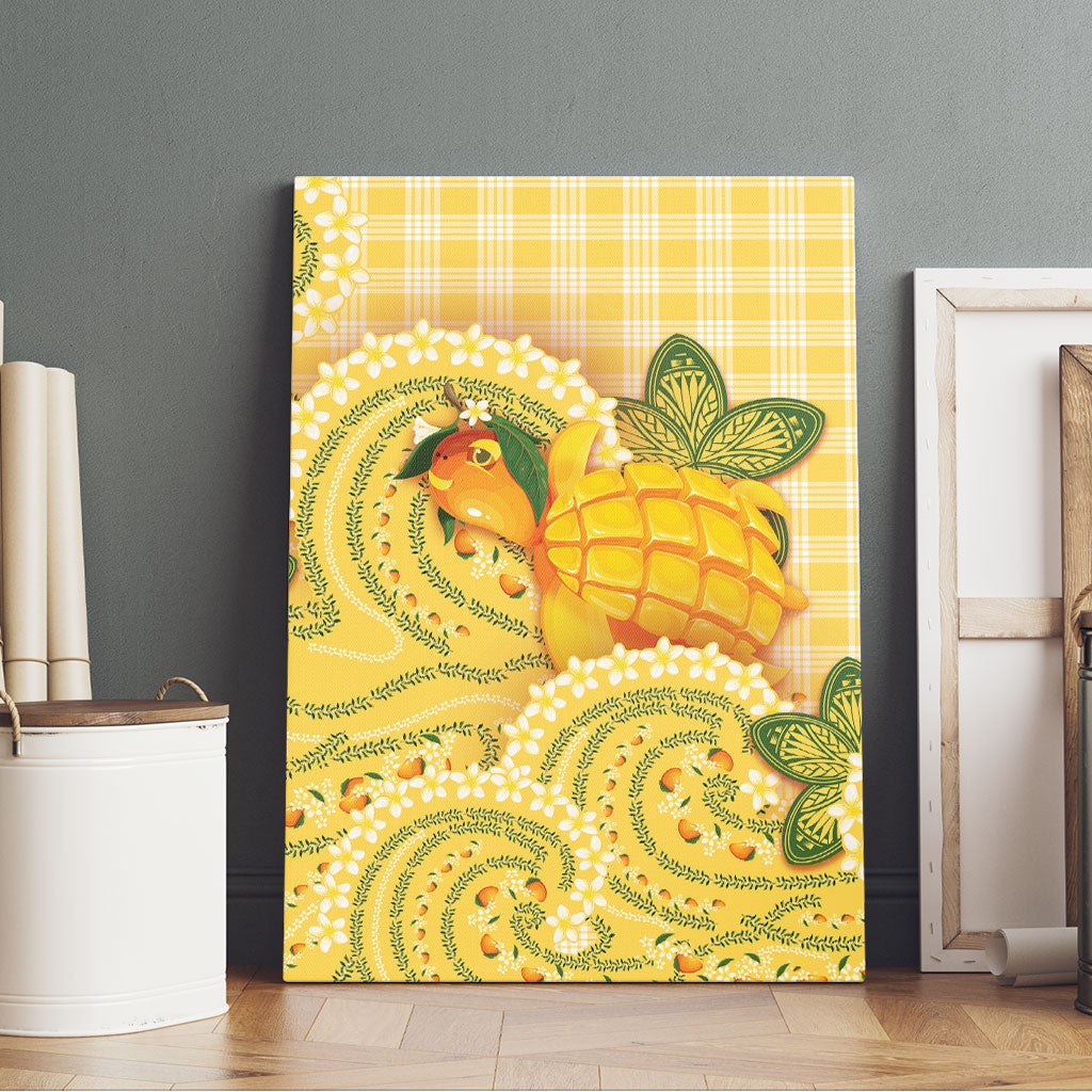 Hawaii Palaka Canvas Wall Art Cute Ripe Mango Turtle On The Waves DT05 - Polynesian Pride