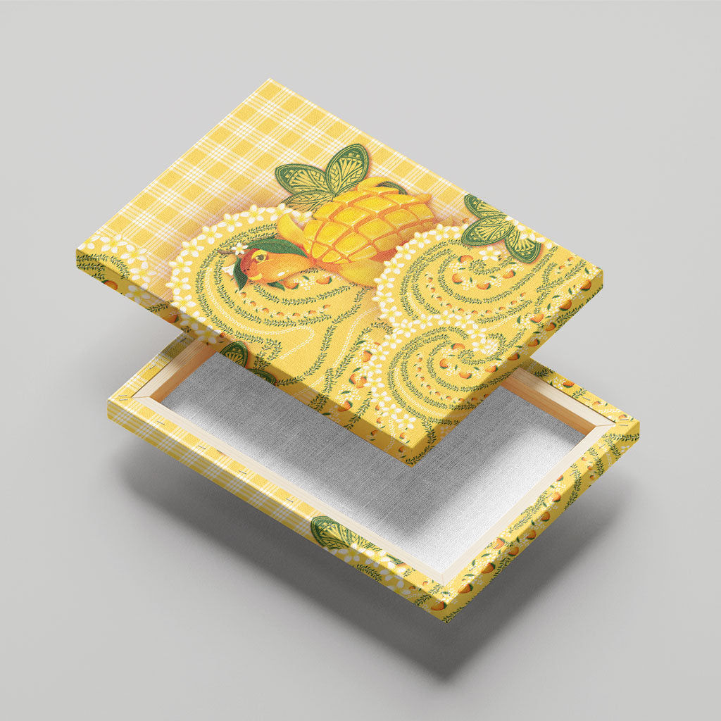 Hawaii Palaka Canvas Wall Art Cute Ripe Mango Turtle On The Waves DT05 - Polynesian Pride