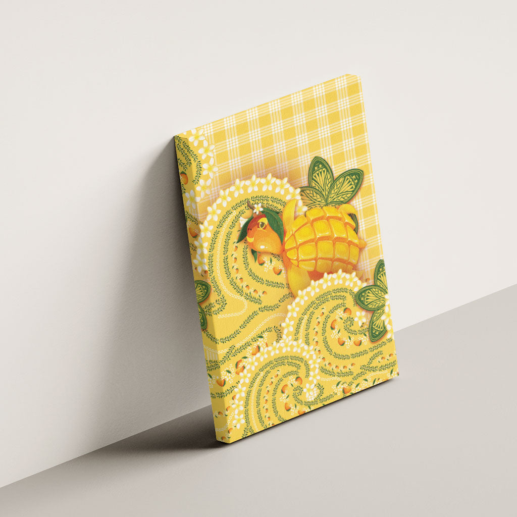 Hawaii Palaka Canvas Wall Art Cute Ripe Mango Turtle On The Waves DT05 - Polynesian Pride