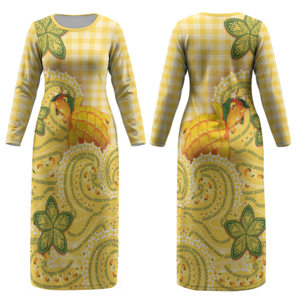 Hawaii Palaka Couples Matching Long Sleeve Bodycon Dress and Hawaiian Shirt Cute Ripe Mango Turtle On The Waves DT05 - Polynesian Pride