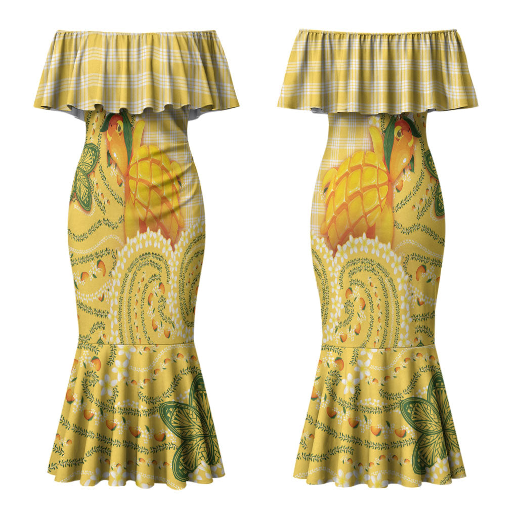 Hawaii Palaka Couples Matching Mermaid Dress and Hawaiian Shirt Cute Ripe Mango Turtle On The Waves DT05 - Polynesian Pride
