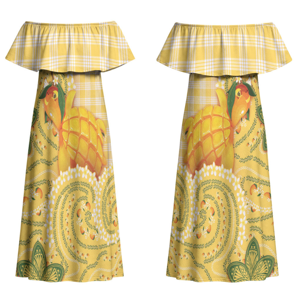 Hawaii Palaka Couples Matching Off Shoulder Maxi Dress and Hawaiian Shirt Cute Ripe Mango Turtle On The Waves DT05 - Polynesian Pride