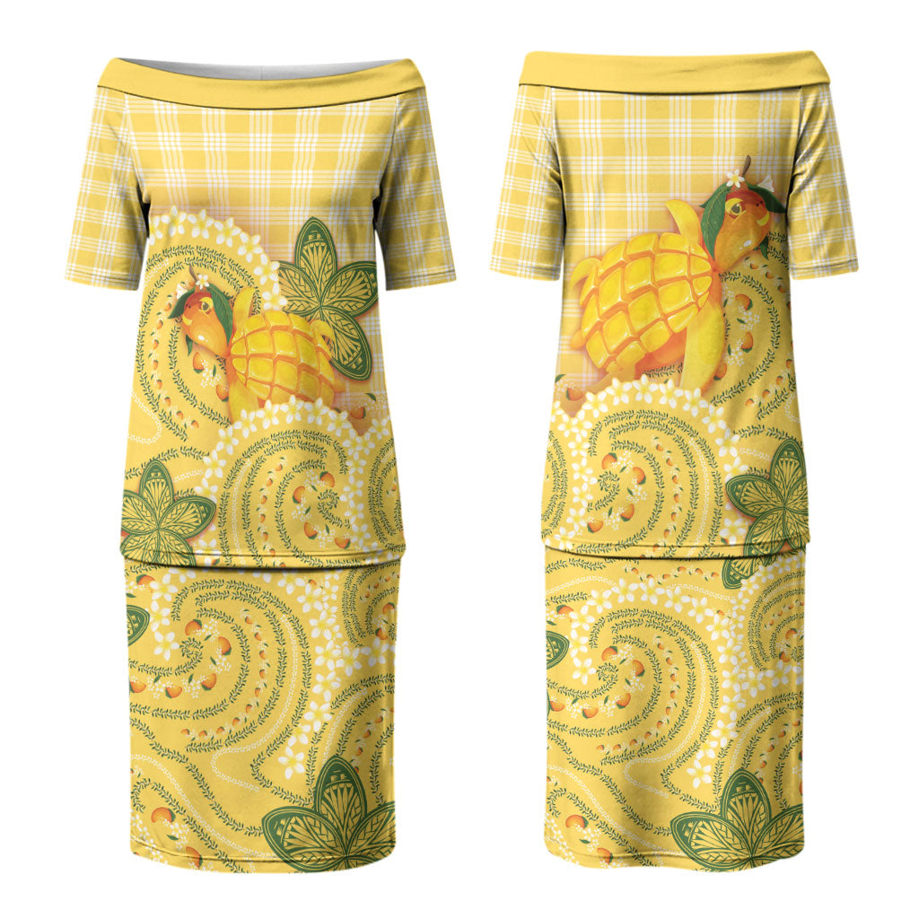 Hawaii Palaka Couples Matching Puletasi and Hawaiian Shirt Cute Ripe Mango Turtle On The Waves DT05 - Polynesian Pride