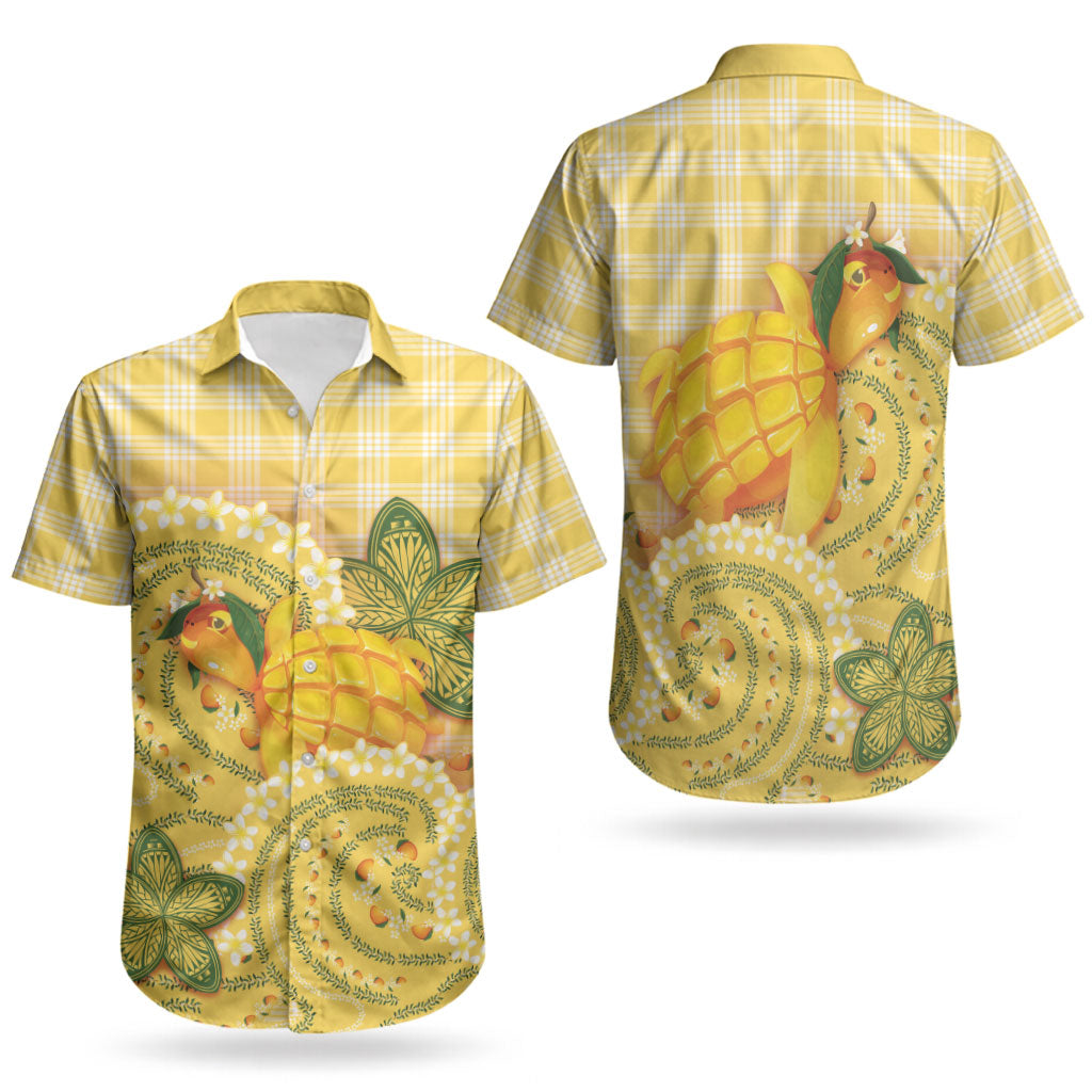 Hawaii Palaka Couples Matching Short Sleeve Bodycon Dress and Hawaiian Shirt Cute Ripe Mango Turtle On The Waves