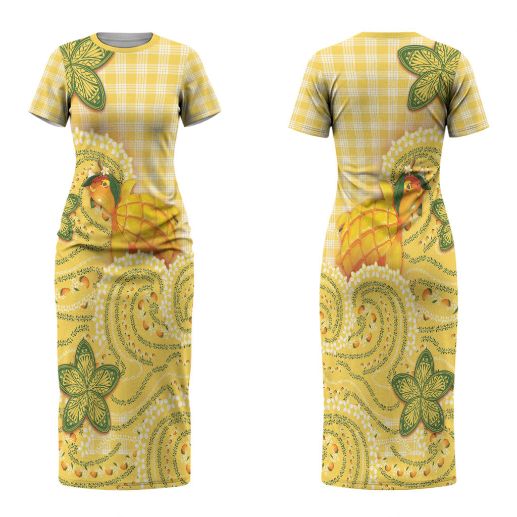 Hawaii Palaka Couples Matching Short Sleeve Bodycon Dress and Long Sleeve Button Shirt Cute Ripe Mango Turtle On The Waves