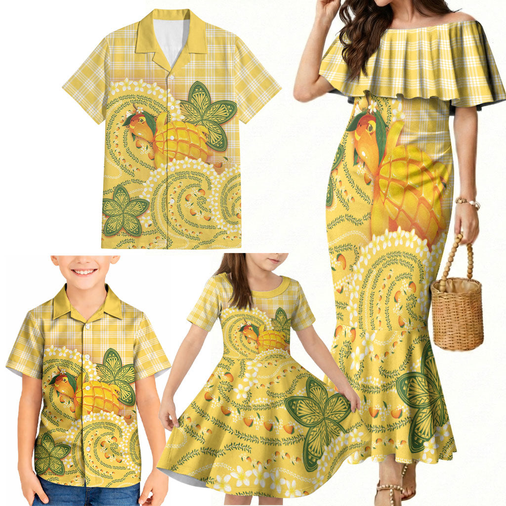 Hawaii Palaka Family Matching Mermaid Dress and Hawaiian Shirt Cute Ripe Mango Turtle On The Waves DT05 - Polynesian Pride