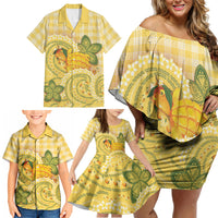 Hawaii Palaka Family Matching Off Shoulder Short Dress and Hawaiian Shirt Cute Ripe Mango Turtle On The Waves DT05 - Polynesian Pride
