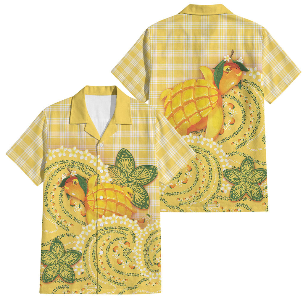 Hawaii Palaka Family Matching Off Shoulder Short Dress and Hawaiian Shirt Cute Ripe Mango Turtle On The Waves DT05 Dad's Shirt - Short Sleeve Yellow - Polynesian Pride