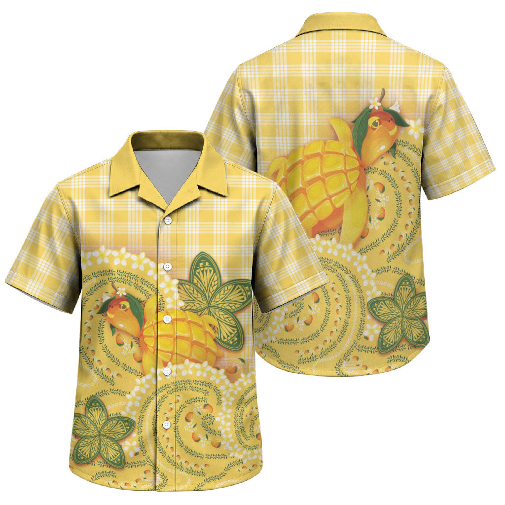 Hawaii Palaka Family Matching Short Sleeve Bodycon Dress and Hawaiian Shirt Cute Ripe Mango Turtle On The Waves DT05 Son's Shirt Yellow - Polynesian Pride
