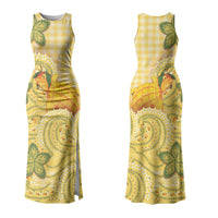 Hawaii Palaka Family Matching Tank Maxi Dress and Hawaiian Shirt Cute Ripe Mango Turtle On The Waves DT05 Mom's Dress Yellow - Polynesian Pride