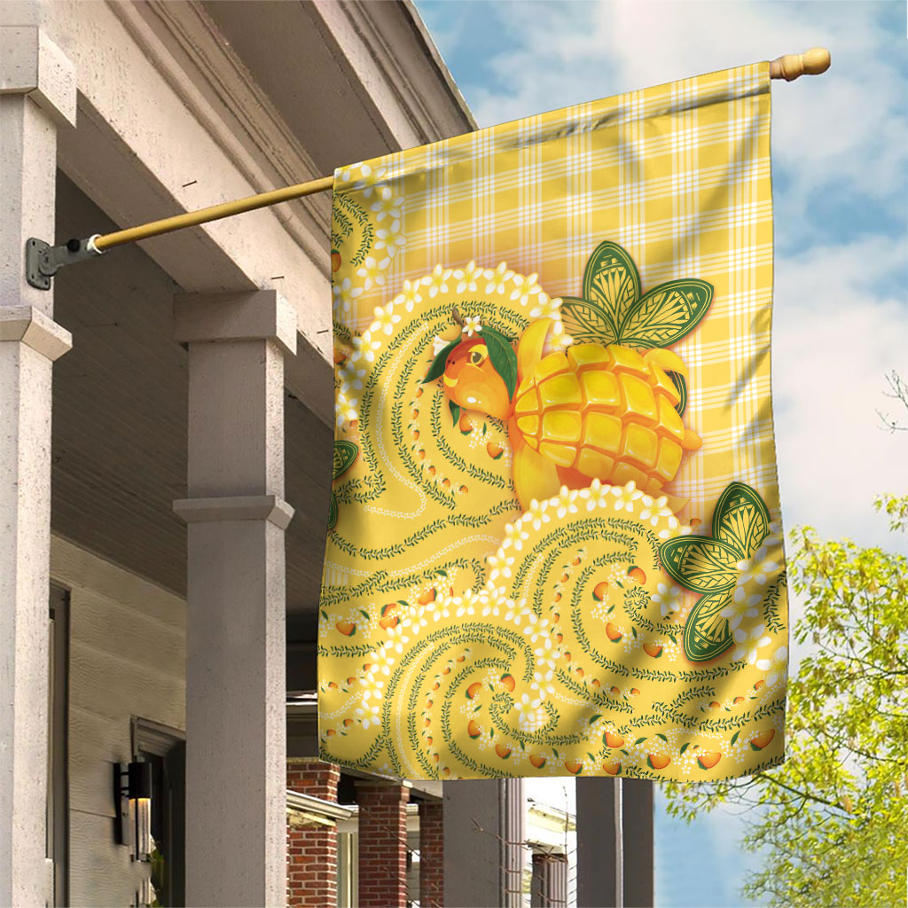 Hawaii Palaka Garden Flag Cute Ripe Mango Turtle On The Waves DT05 House Flag Yellow - Polynesian Pride