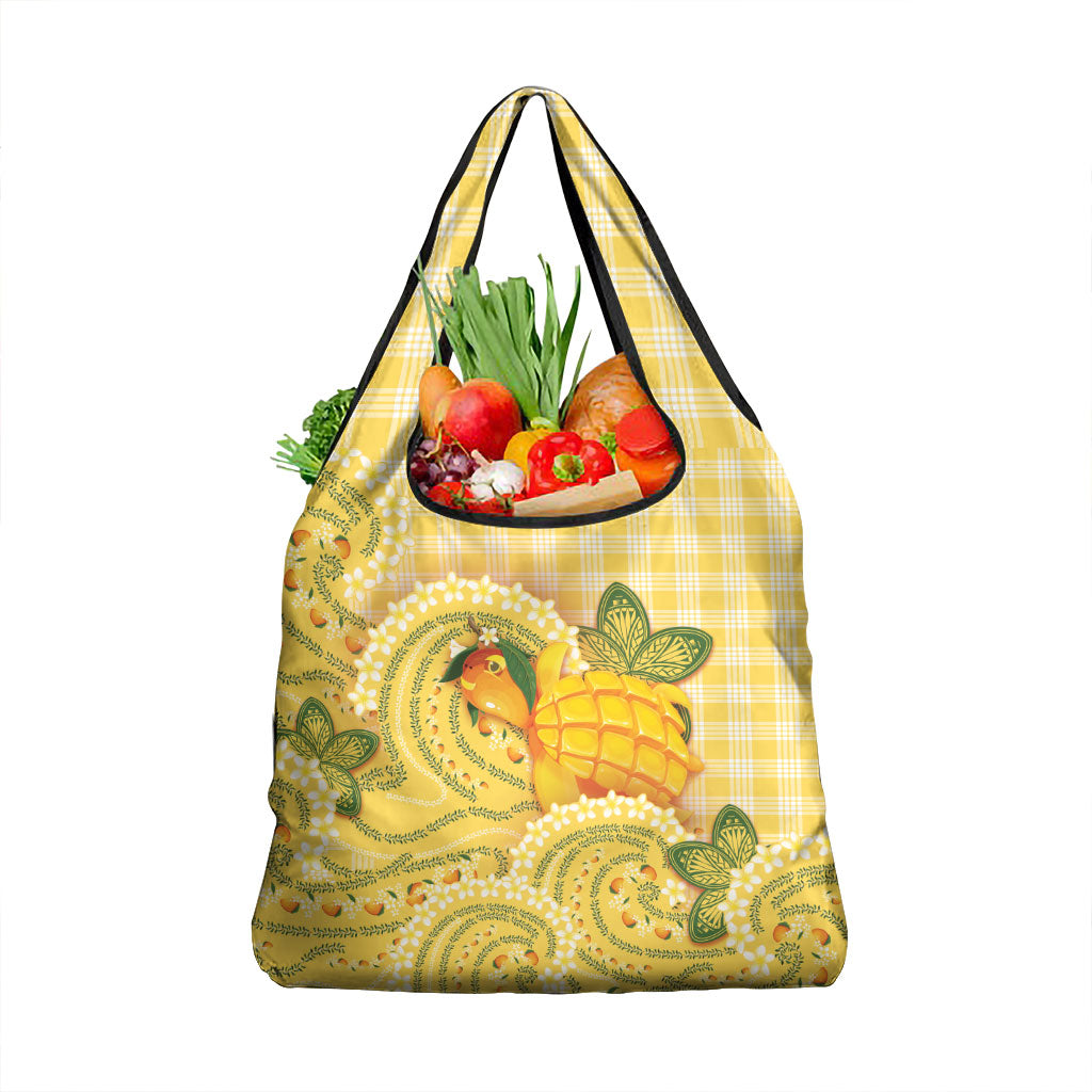 Hawaii Palaka Grocery Bag Cute Ripe Mango Turtle On The Waves