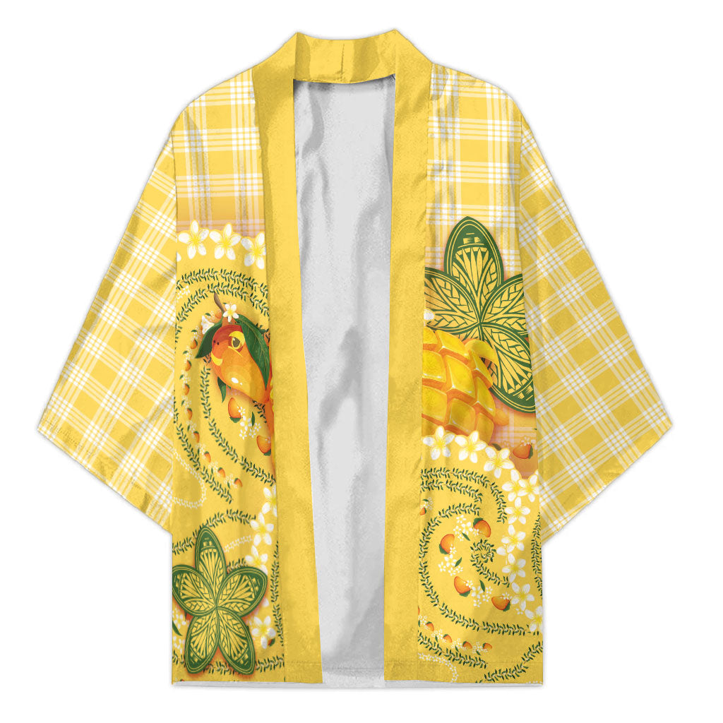 Hawaii Palaka Kimono Cute Ripe Mango Turtle On The Waves DT05 Unisex Yellow - Polynesian Pride