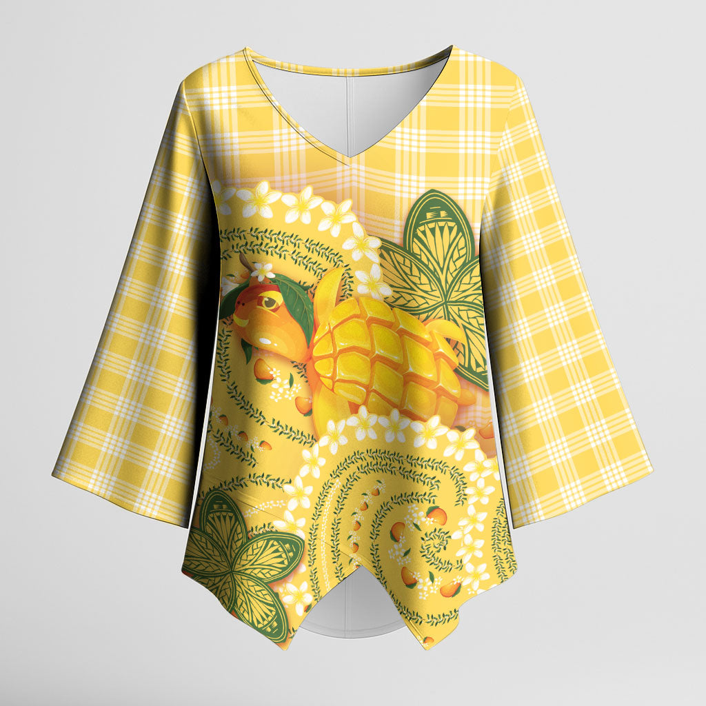 Hawaii Palaka Kimono Sleeve Blouse Cute Ripe Mango Turtle On The Waves